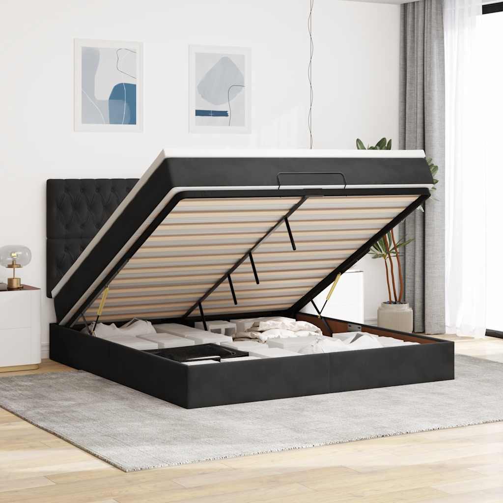 Ottoman Bed Met Matrassen En Led's 200X200Cm Fluweel