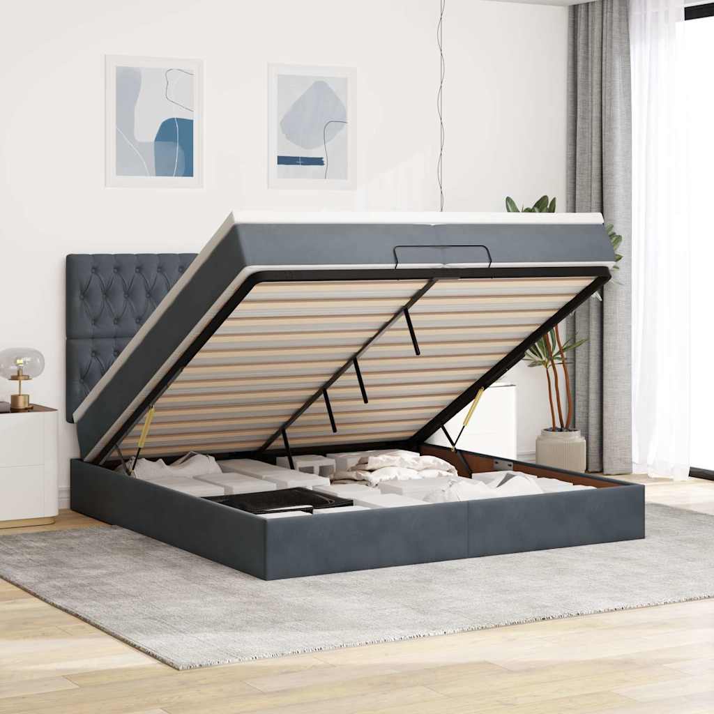 Ottoman Bed Met Matrassen En Led's 200X200Cm Fluweel
