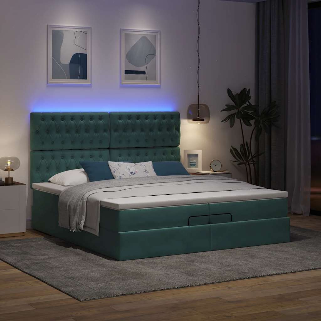 Ottoman Bed Met Matrassen En Led's 200X200Cm Fluweel