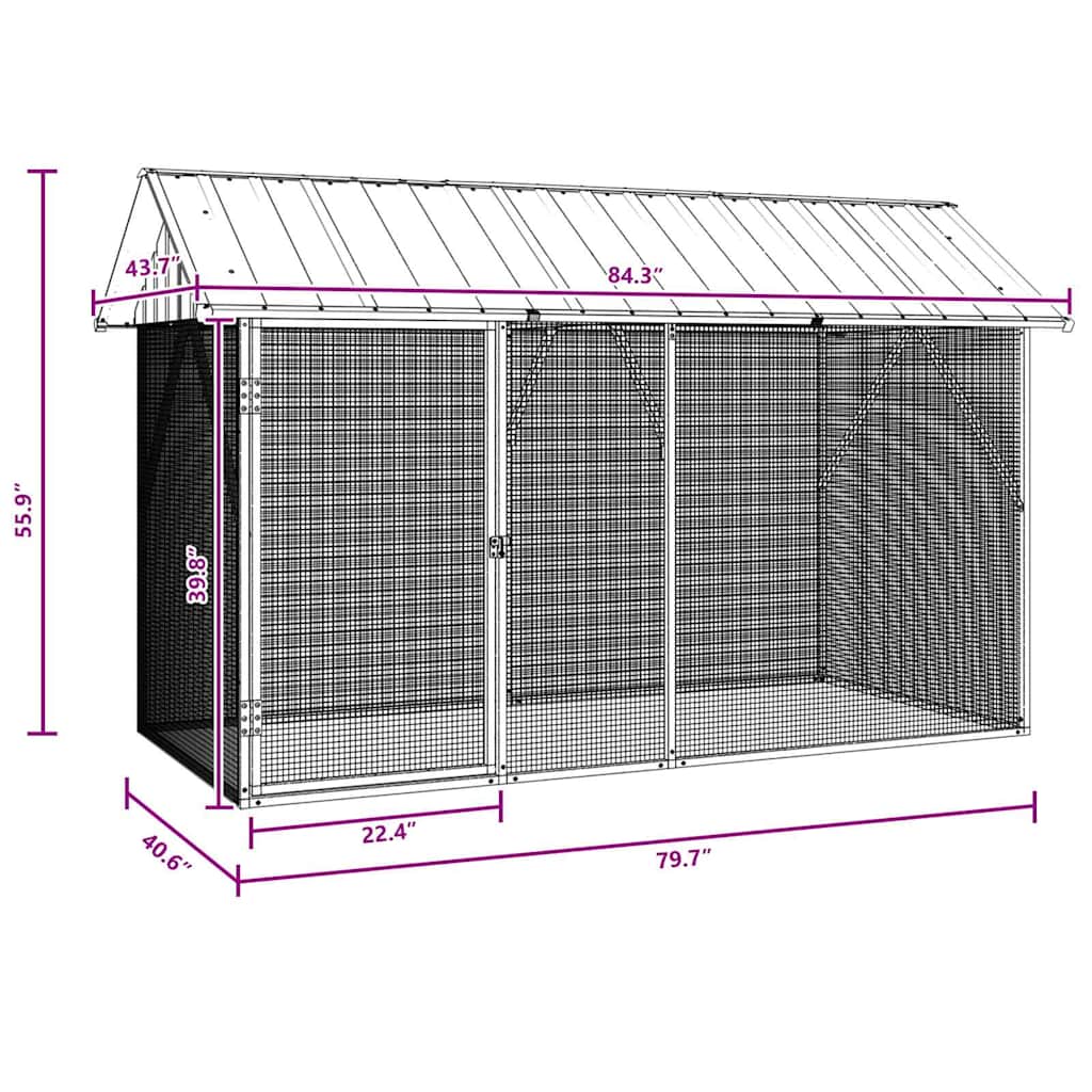 Vogelkooi Antraciet 227 X 112 X 141 Cm Gegalvaniseerd Staal