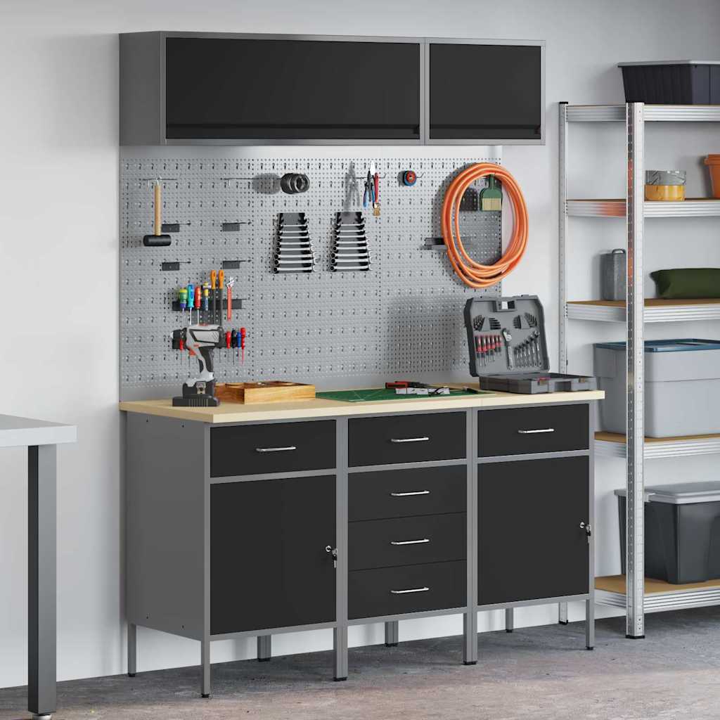 Werk Cabinet Met Lade Met Opslag 10 Pcs 200 X 55 X 200 Cm Zwart