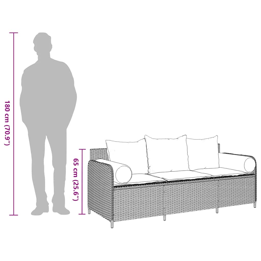 Tuinbank 3-Zits Met Kussens Poly Rattan