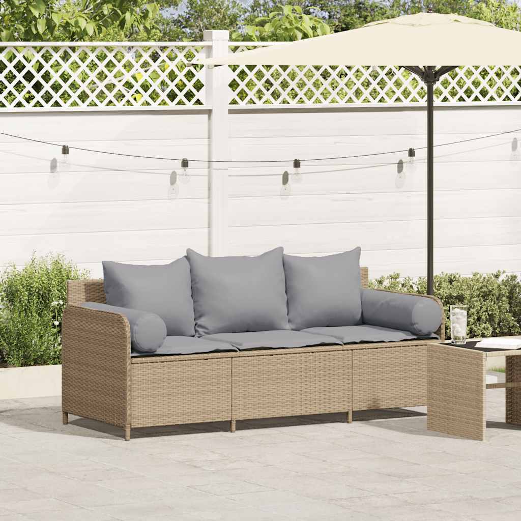 Tuinbank 3-Zits Met Kussens Poly Rattan
