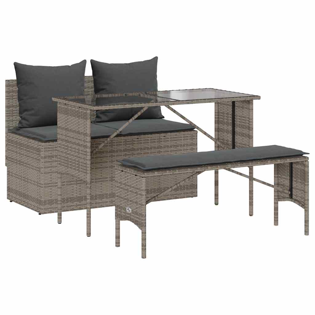 3-Delige Tuinset Met Kussens Poly Rattan