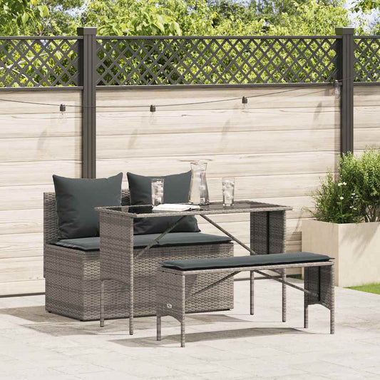 3-Delige Tuinset Met Kussens Poly Rattan