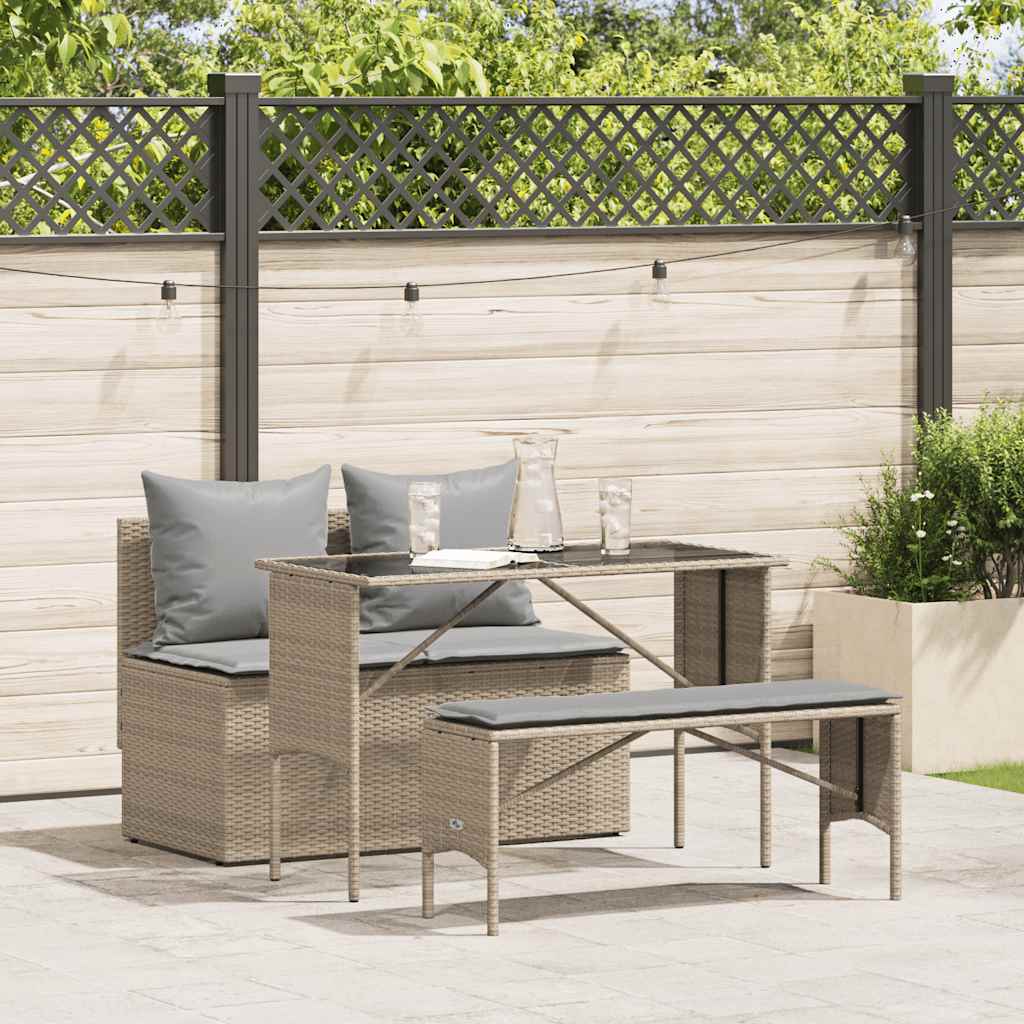 3-Delige Tuinset Met Kussens Poly Rattan