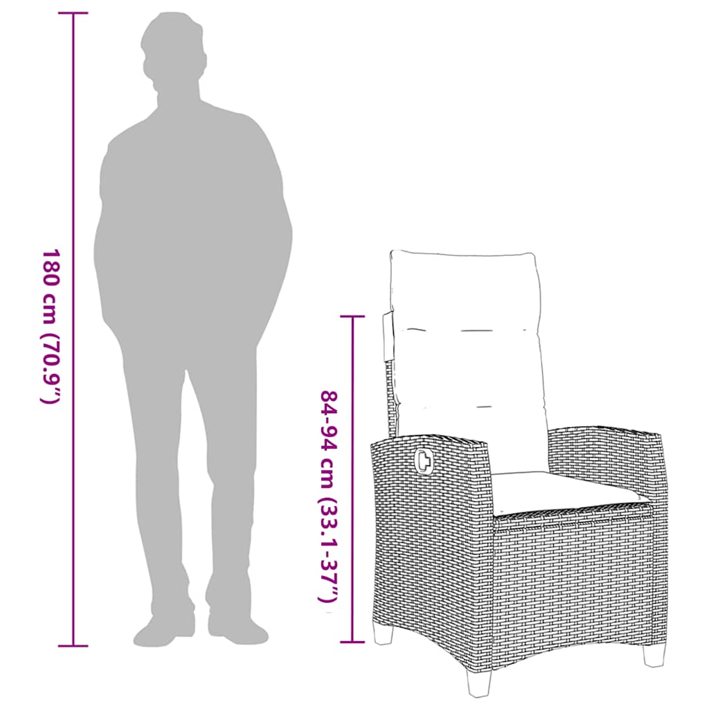 Verstelbare Tuinstoel Met Bijzettafel Poly Rattan
