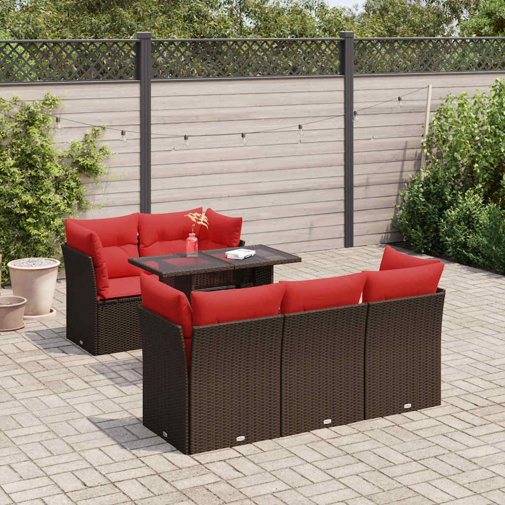 6-Delige Loungeset Met Kussens Poly Rattan Acacia