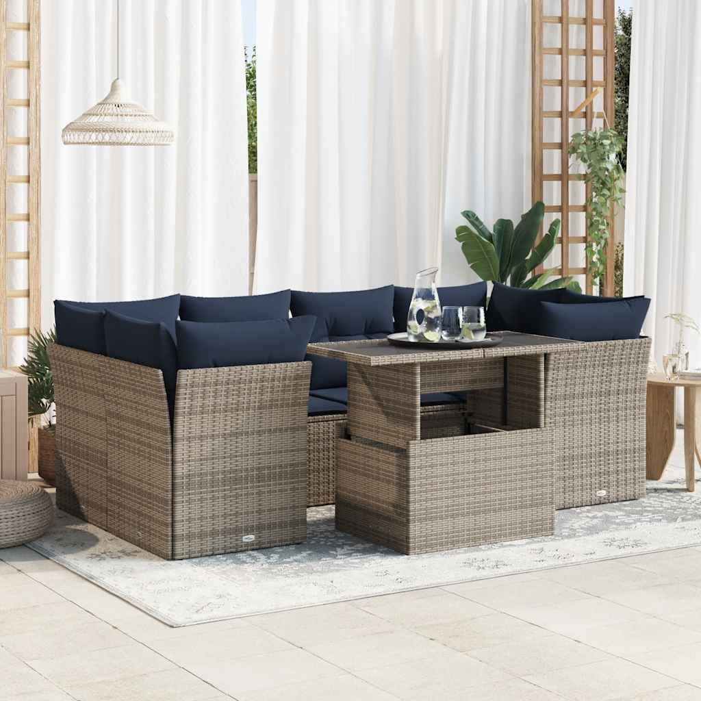 7-Delige Loungeset Met Kussens Poly Rattan Acacia