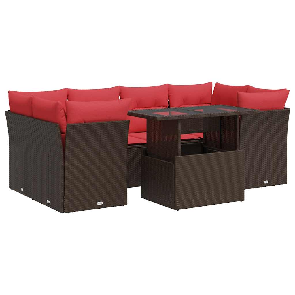 7-Delige Loungeset Met Kussens Poly Rattan Acacia