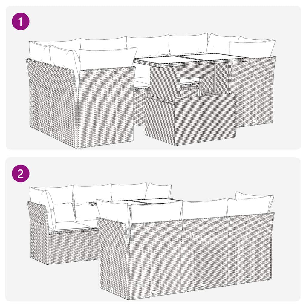 7-Delige Loungeset Met Kussens Poly Rattan Acacia