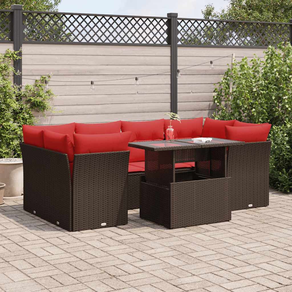 7-Delige Loungeset Met Kussens Poly Rattan Acacia