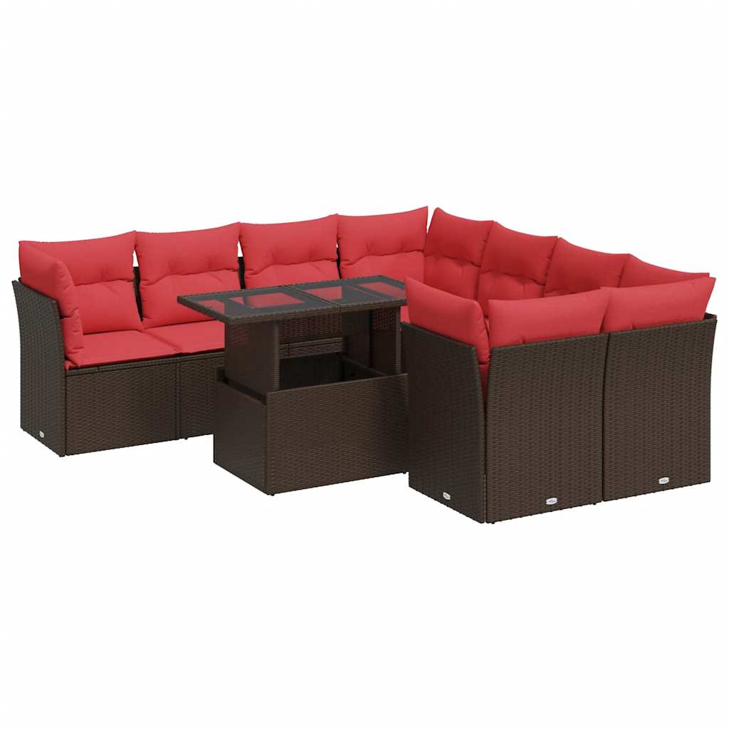 9-Delige Loungeset Met Kussens Poly Rattan Acacia