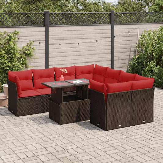 9-Delige Loungeset Met Kussens Poly Rattan Acacia