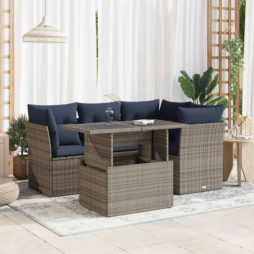 5-Delige Loungeset Met Kussens Poly Rattan Acacia