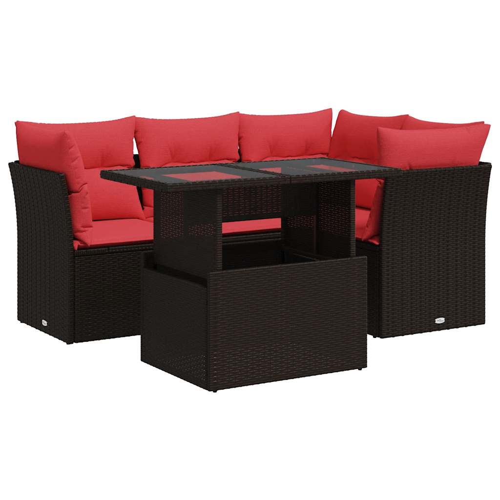 5-Delige Loungeset Met Kussens Poly Rattan Acacia