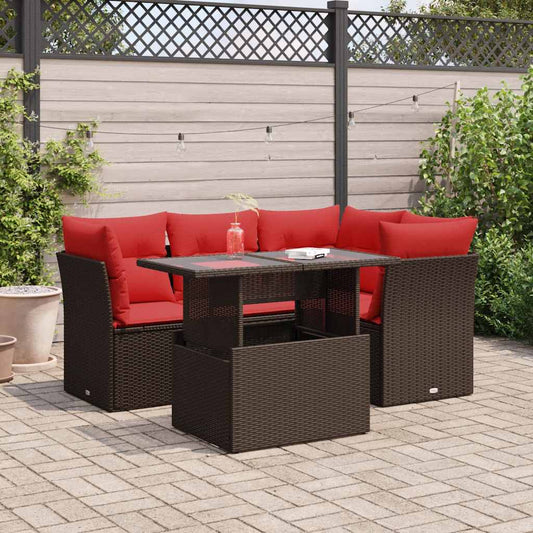 5-Delige Loungeset Met Kussens Poly Rattan Acacia