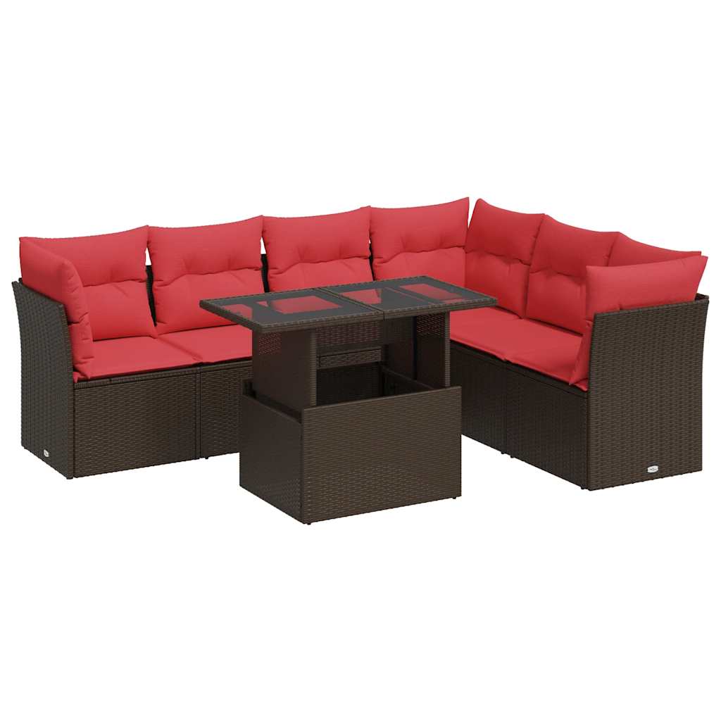 7-Delige Loungeset Met Kussens Poly Rattan Acacia