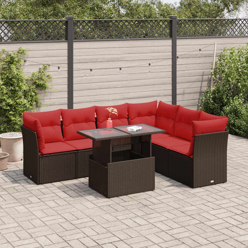 7-Delige Loungeset Met Kussens Poly Rattan Acacia