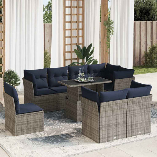 9-Delige Loungeset Met Kussens Poly Rattan Acacia