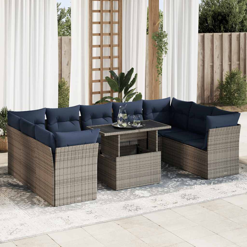 10-Delige Loungeset Met Kussens Poly Rattan Acacia