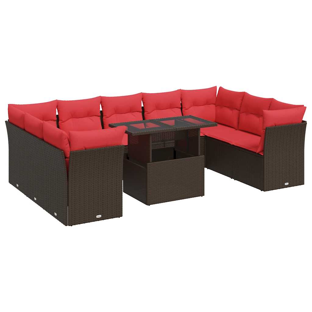 10-Delige Loungeset Met Kussens Poly Rattan Acacia