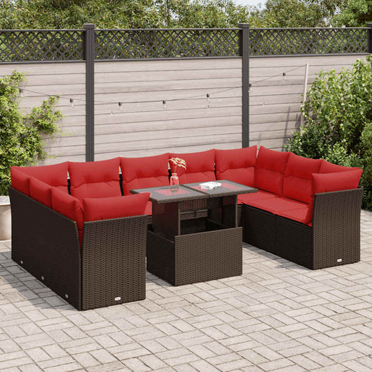 10-Delige Loungeset Met Kussens Poly Rattan Acacia