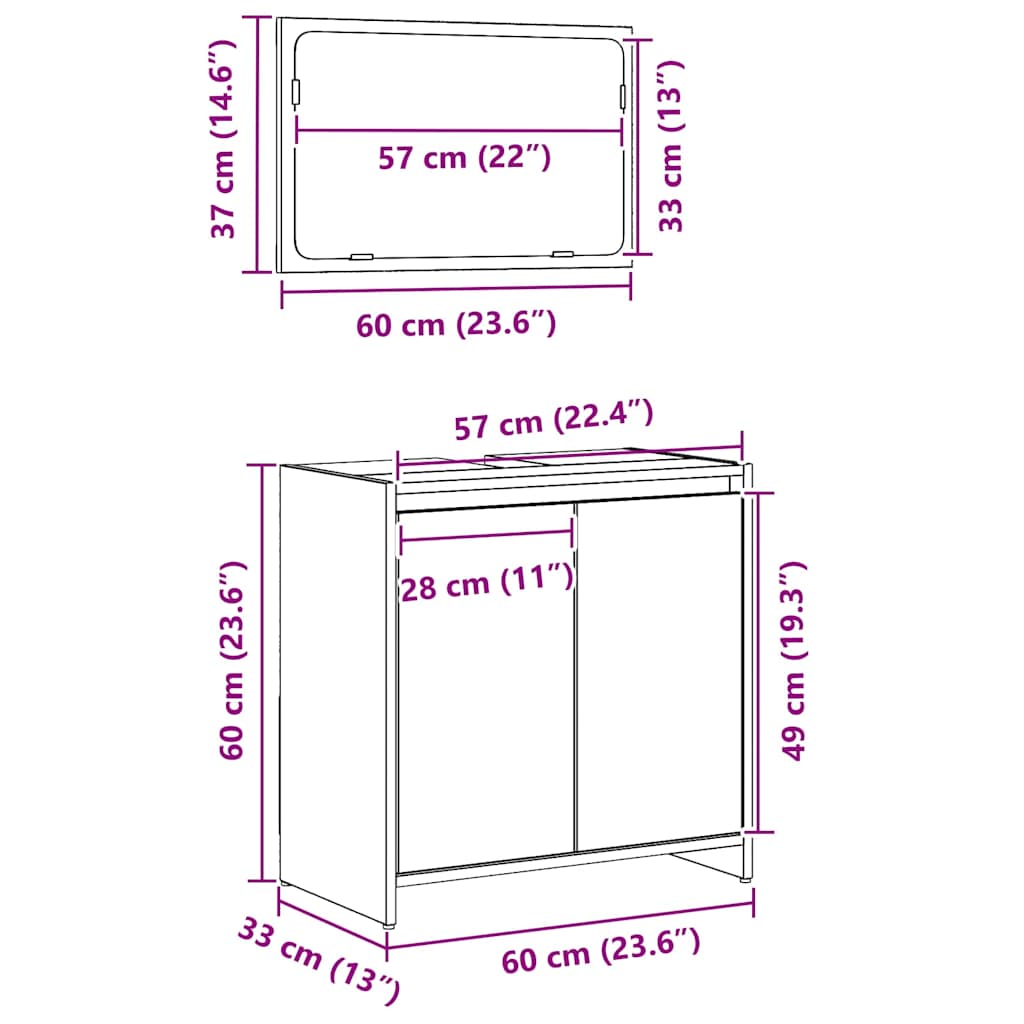 Badkamerkast 60 X 33 X 61 Cm Bewerkt Hout
