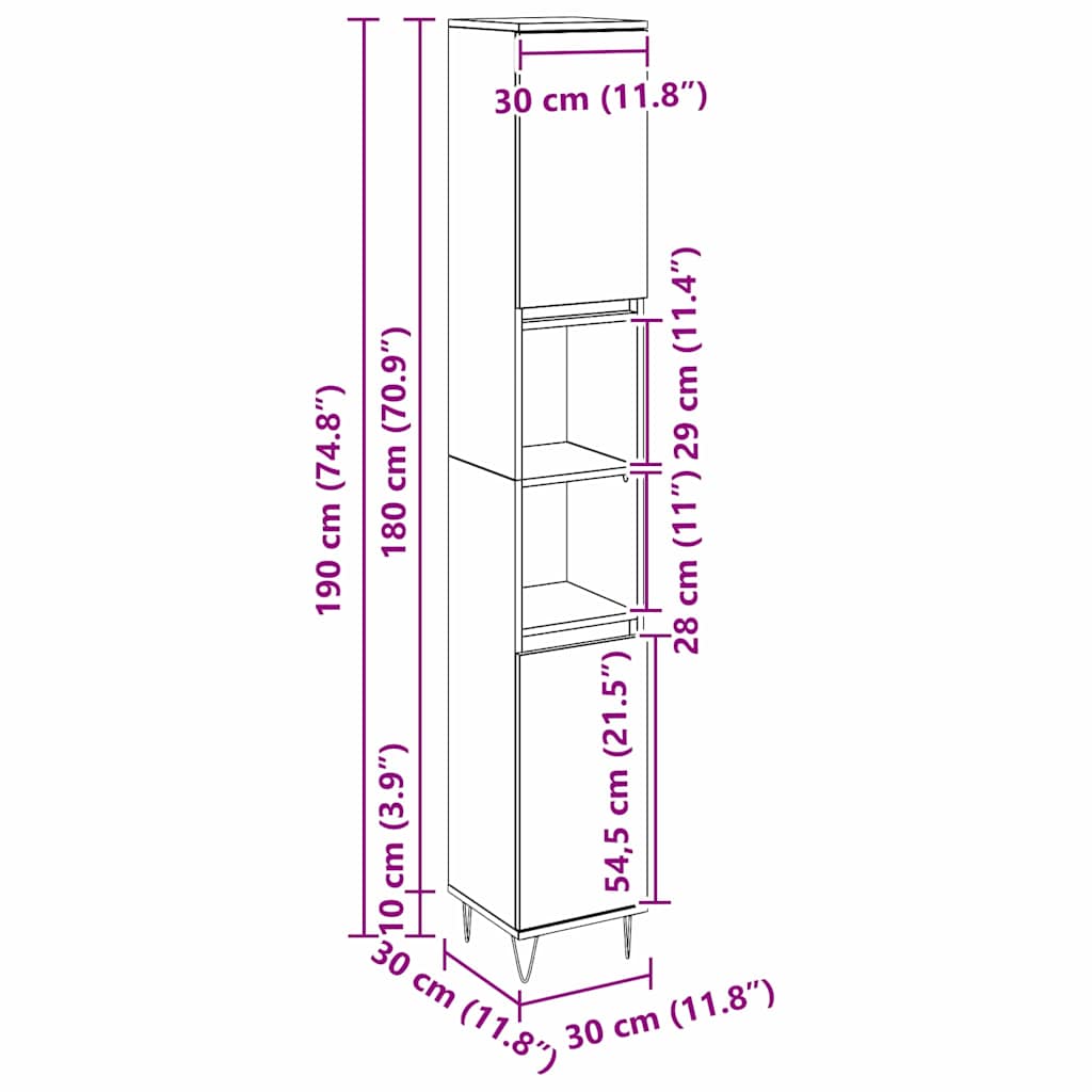 Badkamerkast 30 X 30 X 190 Cm Bewerkt Hout
