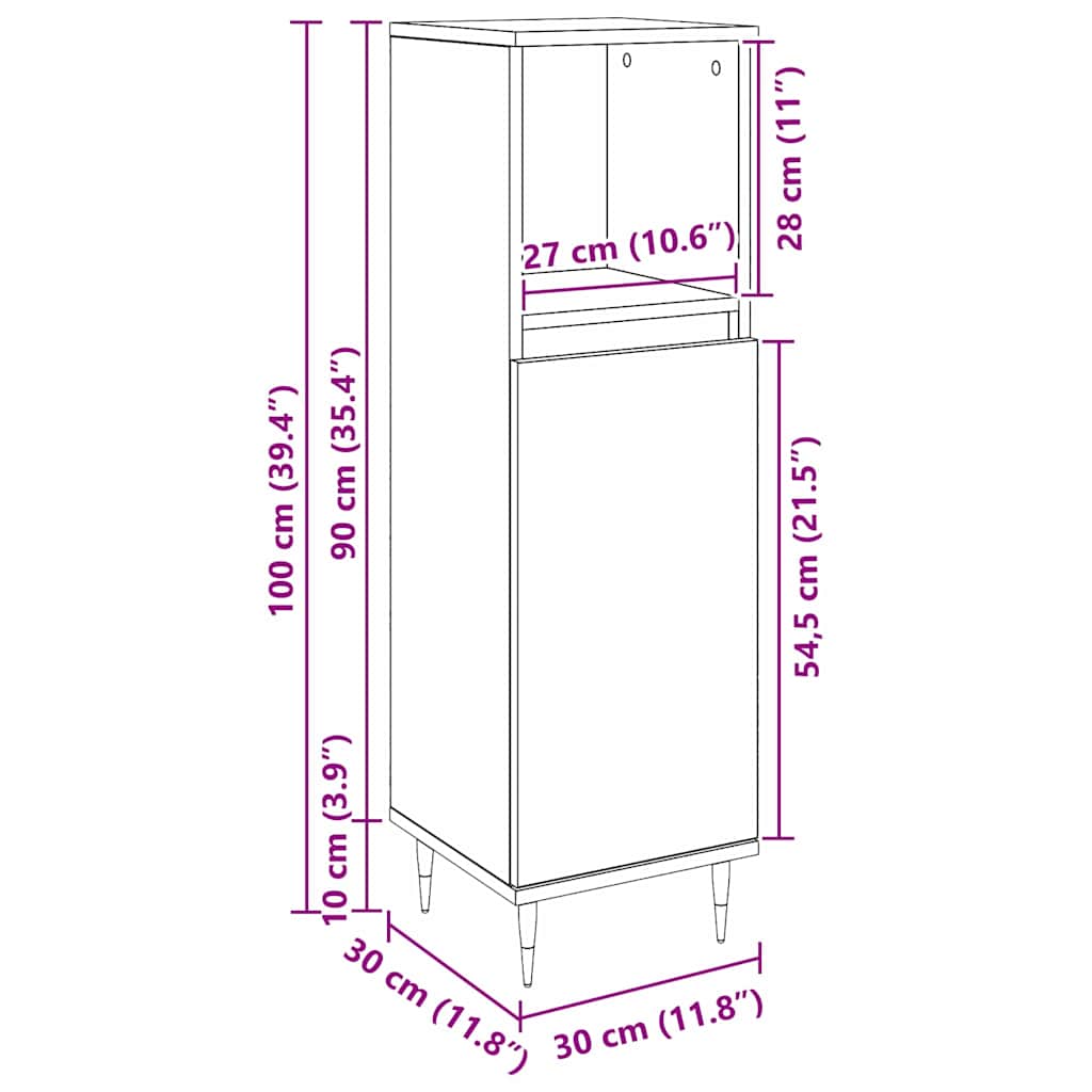 Badkamerkast 30 X 30 X 100 Cm Bewerkt Hout