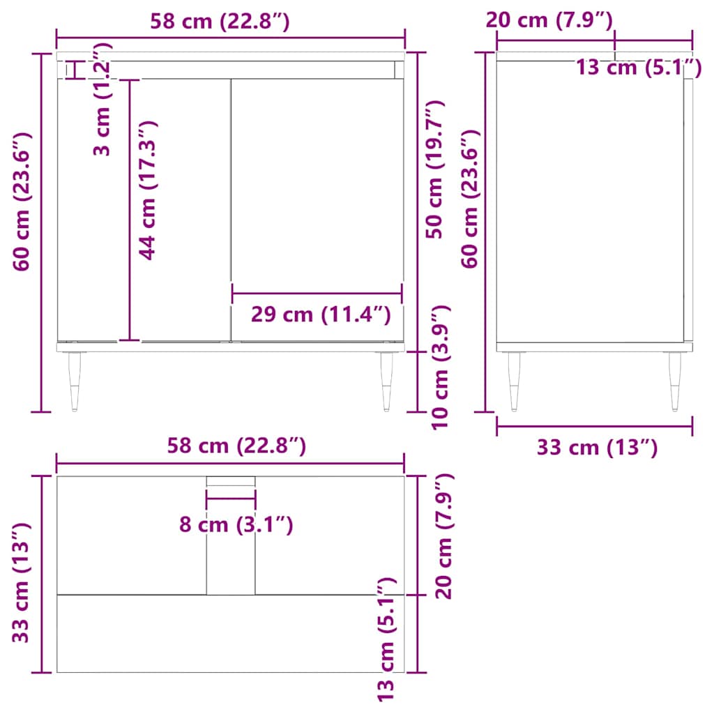 Wastafelkast 58 X 33 X 60 Cm Bewerkt Hout