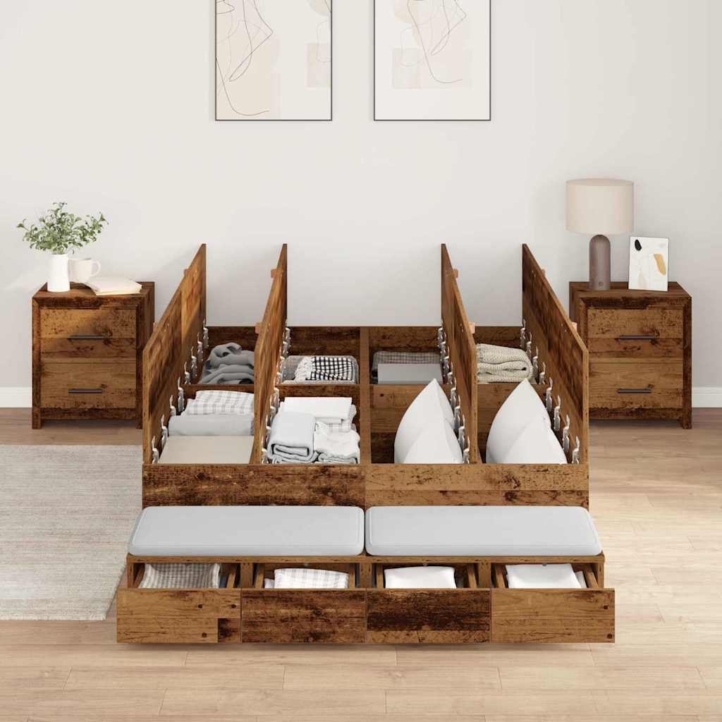 Opbergbedframe 236.5 X 160 X 31.5 Cm Bewerkt Hout Oud Hout