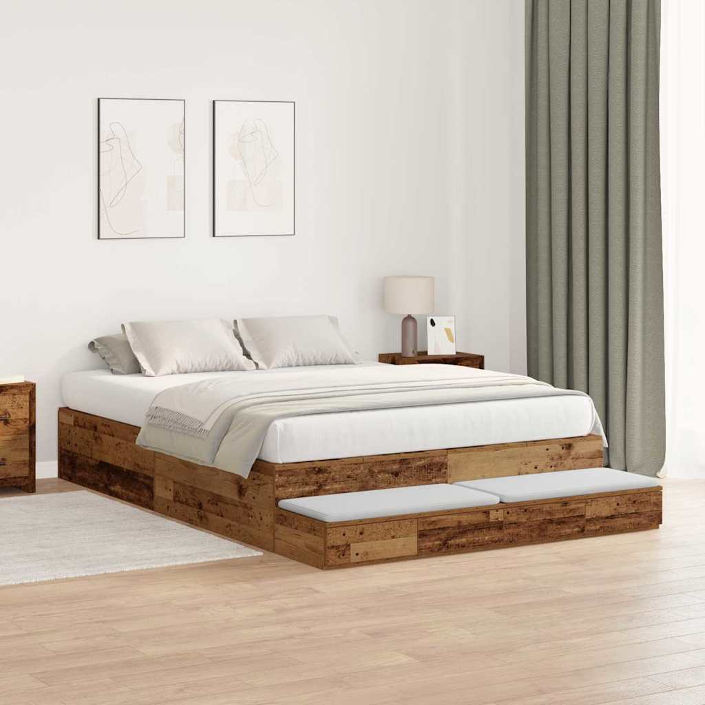 Opbergbedframe 236.5 X 160 X 31.5 Cm Bewerkt Hout Oud Hout