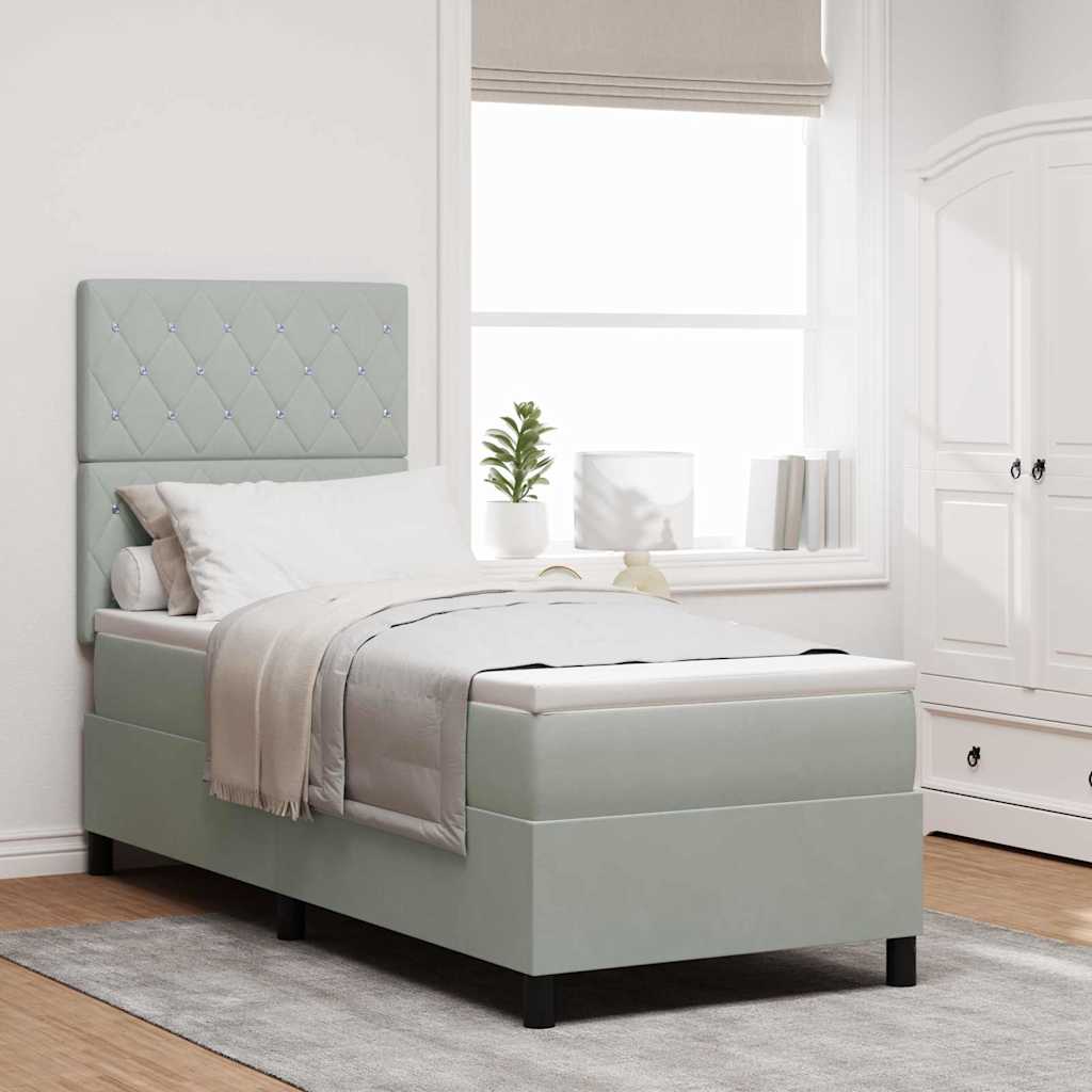 Boxspring Bed Met Matras Fluweel Lichtgrijs