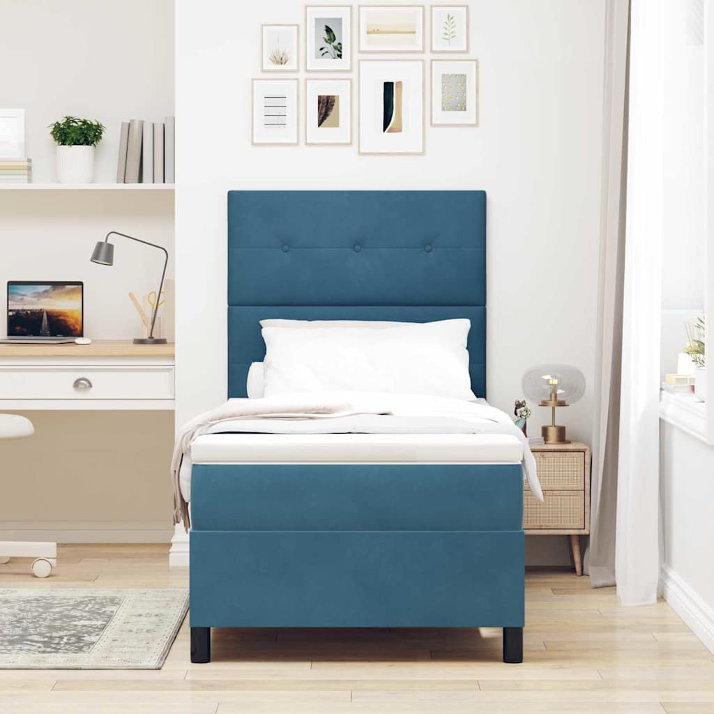 Boxspring Bed Met Matras Fluweel Donkerblauw