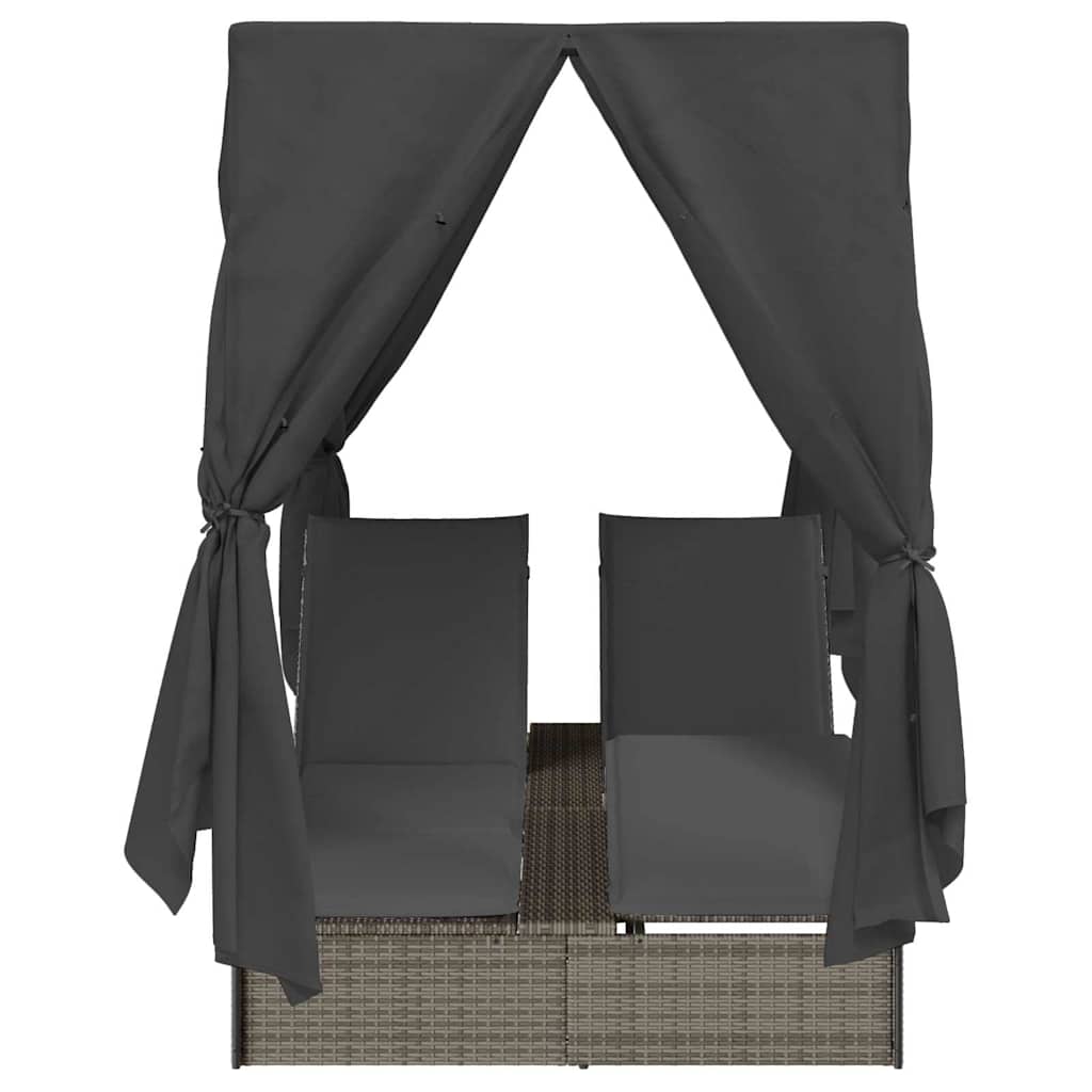 Dubbele Zonnebed Met Dak 205 X 129 X 200 Cm Pe Riet