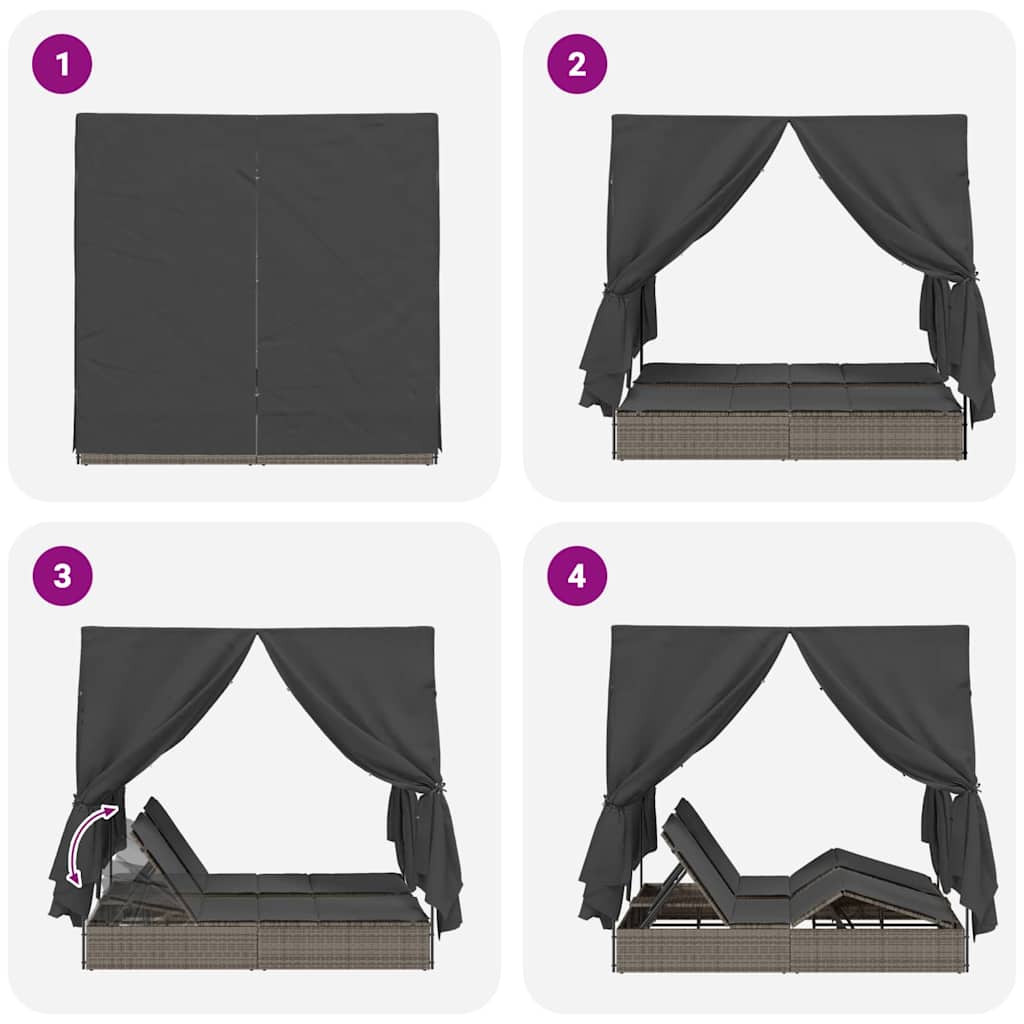 Dubbele Zonnebed Met Dak 205 X 129 X 200 Cm Pe Riet