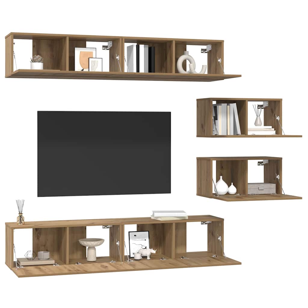 Tv-Kast Set Wandgemonteerd 6 Pcs