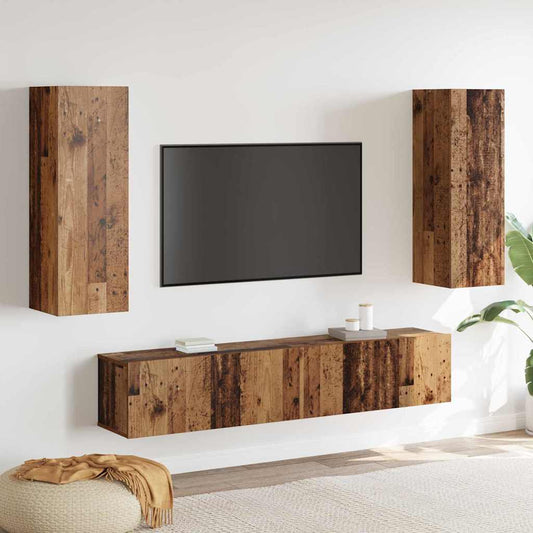 4-Delige Tv-Kast Set Oude Hout Bewerkt Hout