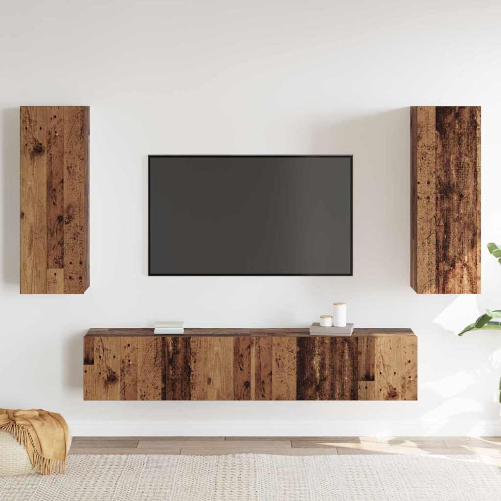 4-Delige Tv-Kast Set Oude Hout Bewerkt Hout