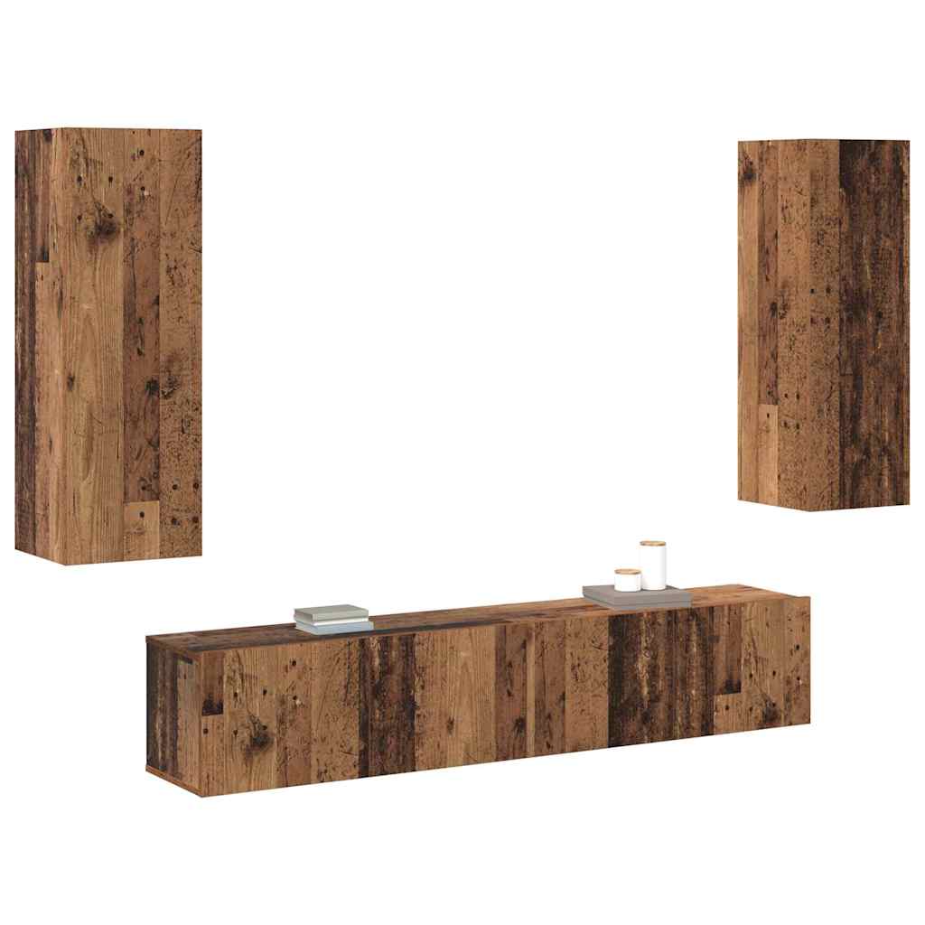 4-Delige Tv-Kast Set Oude Hout Bewerkt Hout