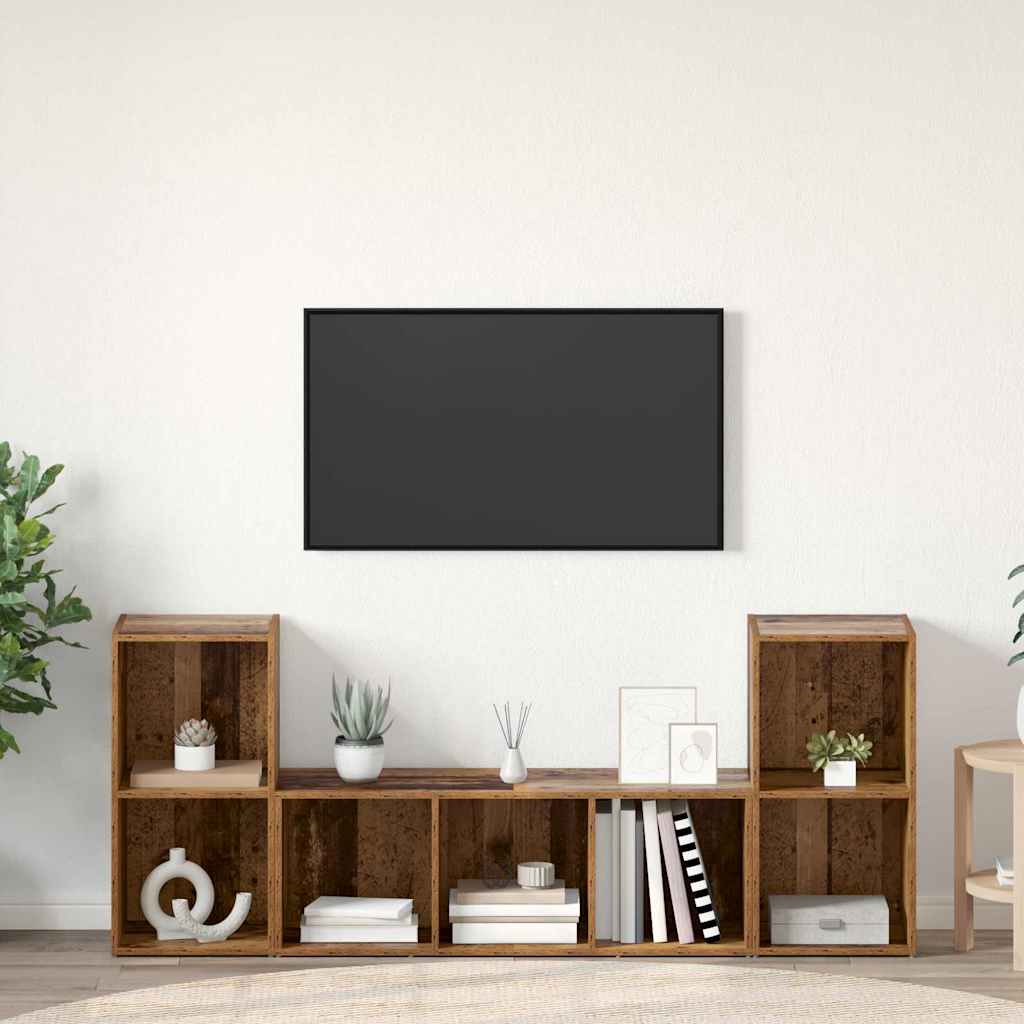 Tv-Kast 3 Pcs Bruin 107 X 35 X 37 Cm Bewerkt Hout