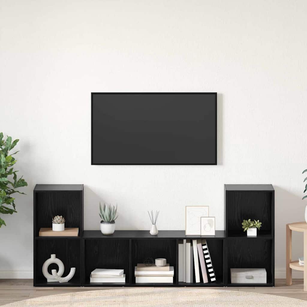 Tv-Kast 3 Pcs Zwart 107 X 35 X 37 Cm Bewerkt Hout