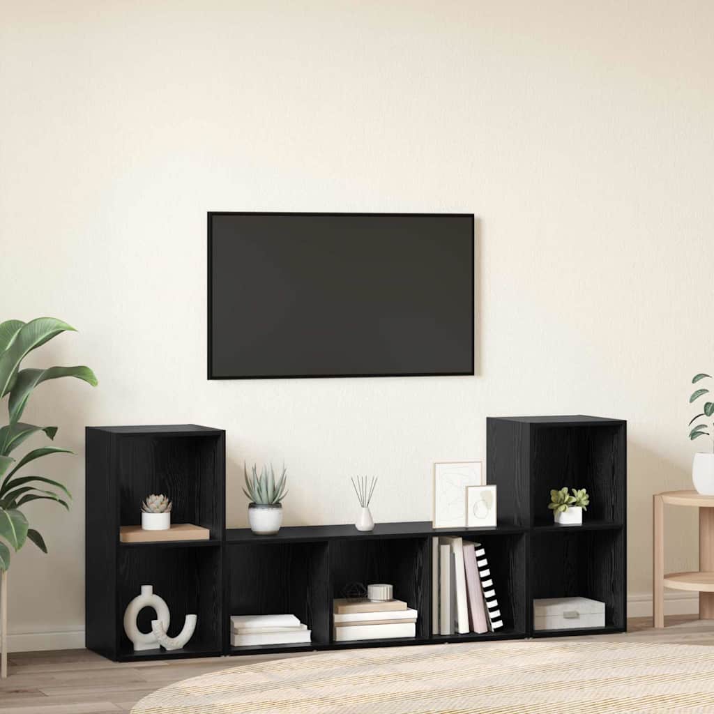 Tv-Kast 3 Pcs Zwart 107 X 35 X 37 Cm Bewerkt Hout