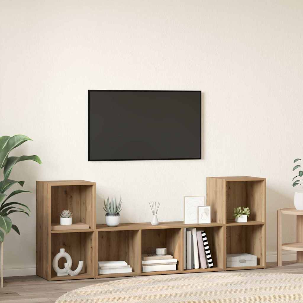 Tv-Kast 3 Pcs Bruin 107 X 35 X 37 Cm Bewerkt Hout