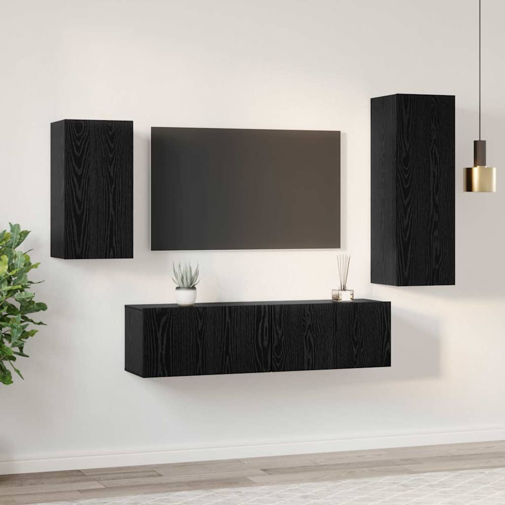 Tv-Meubelset 4 Pcs 30.5 X 30 X 90 Cm Bewerkt Hout