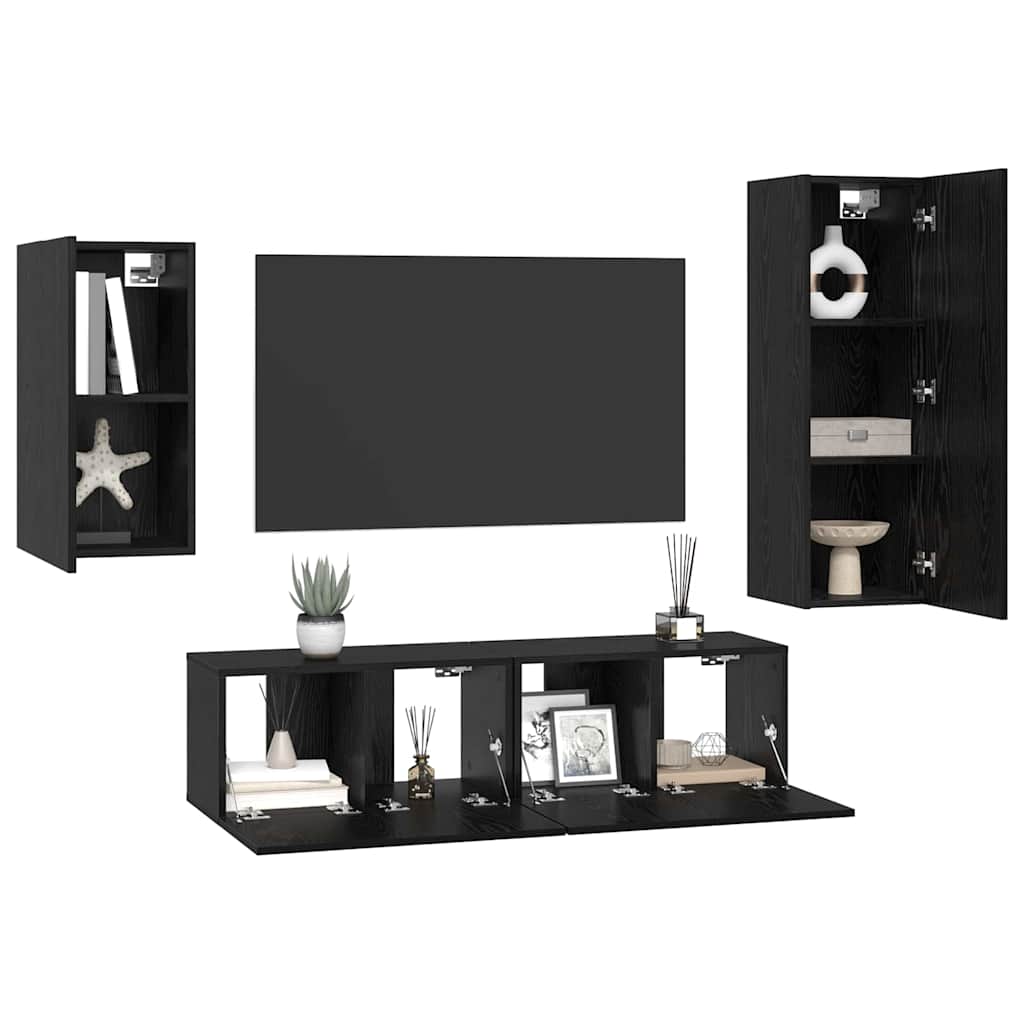 Tv-Meubelset 4 Pcs 30.5 X 30 X 90 Cm Bewerkt Hout