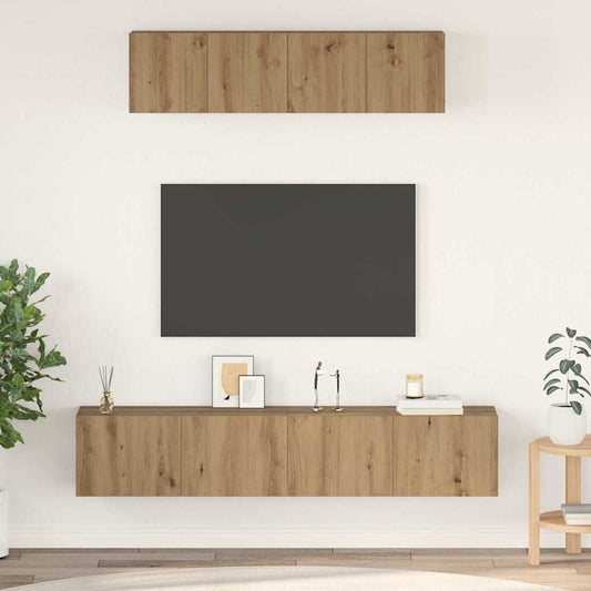 Tv-Kast Set 4 Pcs Bewerkt Hout