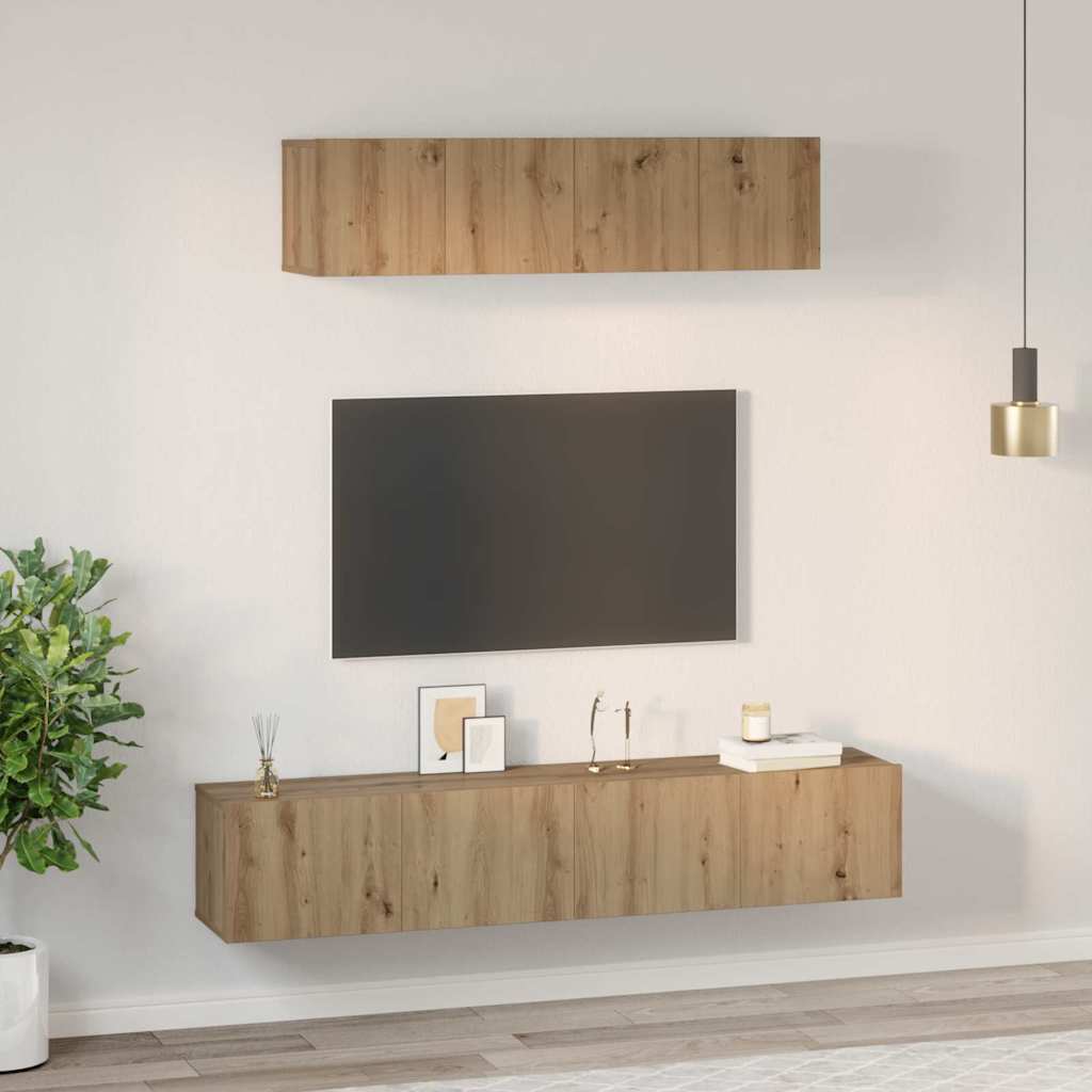 Tv-Kast Set 4 Pcs Bewerkt Hout