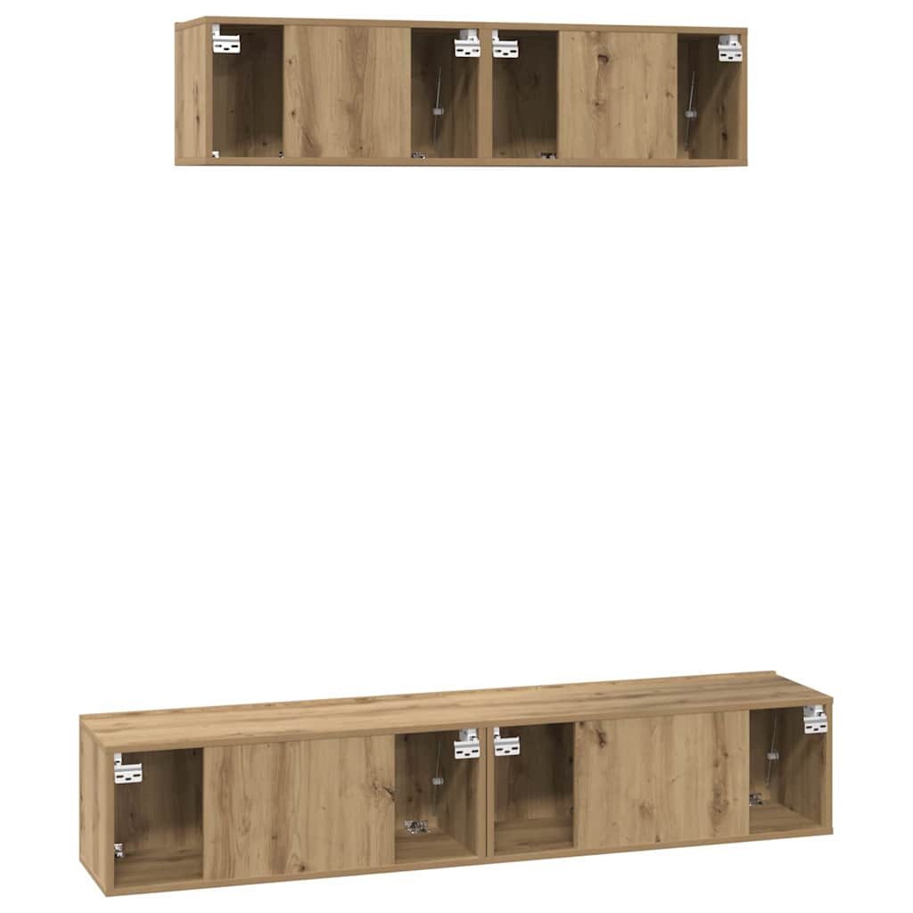 Tv-Kast Set 4 Pcs Bewerkt Hout
